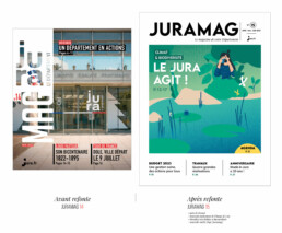 Comparaison avant / après de la couverture du magazine Juramag